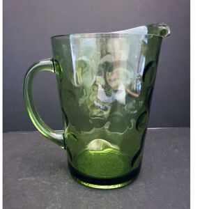 Hazel Atlas Green Glass Pitcher El Dorado Coin Dot Vintage Retro